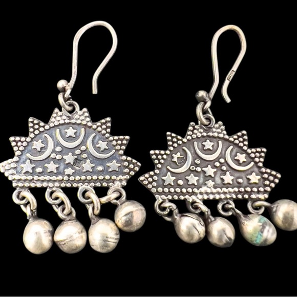 Egyptian Revival Stars Crescent Moon 800 Silver Necklace And Earrings 62.9g - Picture 3 of 8